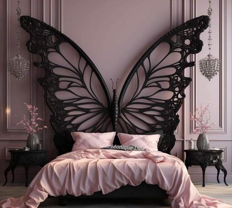 Butterfly False Ceiling Design, Butterfly Headboard Bed, Butterfly Led Lights Bedroom, Butterflies Bed Spread, Butterfly Patterned Bedding, Interior Design Your Home, Cute Diy Room Decor, Pretty Bedroom, Bed Lights