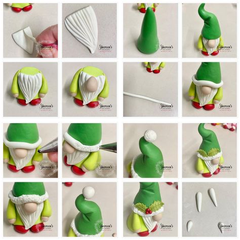 Polymer Clay Gnome Ornaments, Polymer Clay Gnome Tutorial, Air Drying Clay Christmas Ornaments, Clay Elf Diy, Easy Clay Gnome, Christmas Crafts Polymer Clay, Polymer Clay Christmas Gnomes, Polymer Clay Gonk, Polymer Clay Crafts Christmas Easy