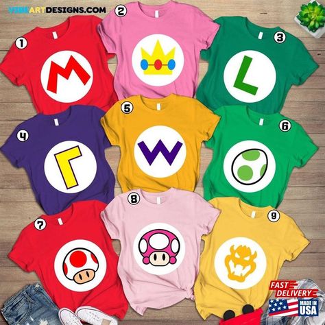 Super Mario Family Costume Shirt T-Shirt Hoodie Check more at https://vibeartdesigns.com/product/super-mario-family-costume-shirt-t-shirt-hoodie/ Super Mario Family Costume, Mario Family Costume, Super Mario Halloween, Princess Peach Bowser, Mario Bros Costume, Mario Halloween Costumes, Mario Halloween, Mario Kart Party, Mario Costume