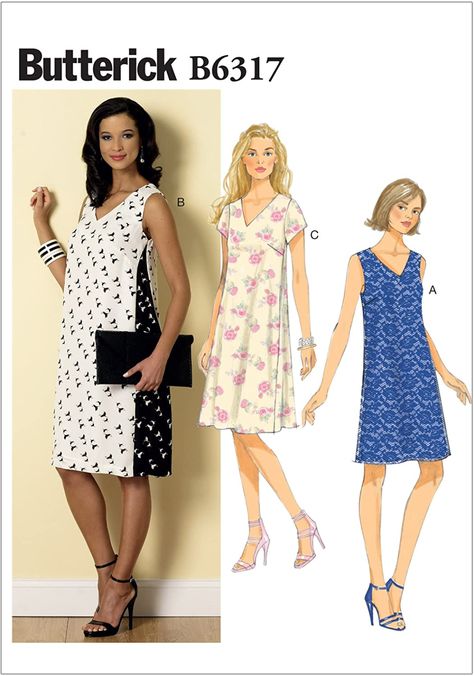 Amazon.com: BUTTERICK PATTERNS B6317 Misses' Pullover V-Neck Dresses, Size E5 (14-16-18-20-22) : Arts, Crafts & Sewing Shift Dress Pattern, Top Moda, Butterick Pattern, Butterick Sewing Pattern, Womens Shift Dresses, Dress Fitted, Miss Dress, Vogue Patterns, Easy Sewing Patterns