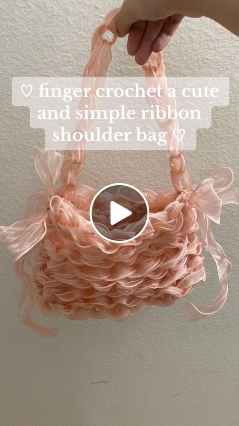 Lemon8 · Let’s make one together  · @Killer Lookz Crochet Bag Diy, Crochet Hand Bags, Finger Crochet, Bags Pattern, Crochet Bag Tutorials, Crochet Shoulder Bag, Bow Bag, Ribbon Yarn, Bag Diy