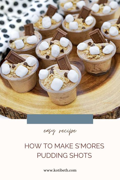 Smores Pudding, Chocolate Pudding Shots, Pudding Shot Recipes, Jello Pudding Shots, Chocolate Vodka, Chocolate Shots, Smore Recipes, Easy Puddings, Alcoholic Desserts