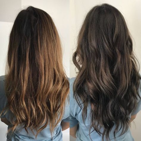 Warm brunette vs. ashy brunette. Toning your hair from brassy to ashy. Subtle Ashy Balayage Brunette, Brassy Brown Hair, Ashy Brunette, Cool Brown Hair, Warm Brown Hair, Warm Brunette, Brassy Hair, Chocolate Brown Hair Color, Brown Ombre Hair