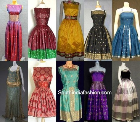 15 Amazing Ways to Reuse Old Silk Sarees – South India Fashion Dress With Old Pattu Saree, Saree Turned Into Dress, Old Silk Sarees Convert Into Dress, Convert Saree To Dress, Saree Converted To Dress Ideas, Old Saree Dress Ideas, Silk Saree Dress Recycle, Kurti From Saree Ideas, Dress From Saree Ideas