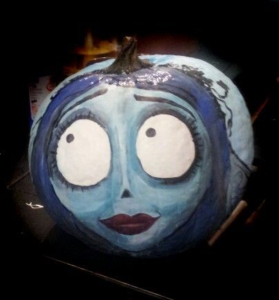 Emily Pumpkin Painting, Corpse Bride Painted Pumpkin, Pumpkin Painting Corpse Bride, Pumpkin Painting Ideas Corpse Bride, Corpse Bride Pumpkin Painting, Corpse Bride Pumpkin, Scream Pumpkin Painting, Halloween Potluck, Pumpkin Decorating Diy