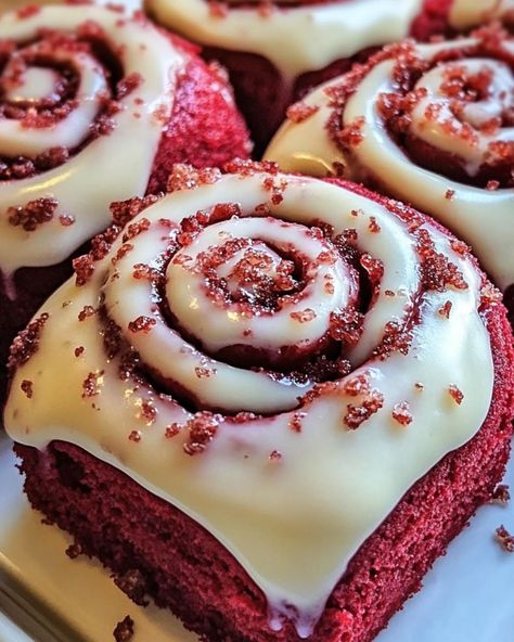 🍫 Red Velvet Cinnamon Rolls Ingredients: - 2 1/4 teaspoons active dry yeast - 1 cup warm milk - 1/4 cup granulated sugar - 1/3 cup butter, melted - 1 teaspoon salt - 2 large eggs - 4 cups all-purpose flour - 2 tablespoons unsweetened cocoa powder - 1 teaspoon red food coloring For the Filling: - 1/2 cup softened butter - 1 cup brown sugar - 2 tablespoons ground cinnamon For the Cream Cheese Icing: - 4 oz cream cheese, softened - 1/4 cup butter, softened - 1 1/2 cups powdered sugar - 1/2 te... Cheddar Grits Recipe, Red Velvet Cinnamon Rolls, Cherry Upside Down Cake, Corn Bisque, Cinnamon Filling, Lemon Brownies, Active Dry Yeast, Object Photography, Comfort Dishes