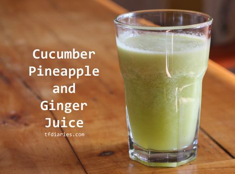 Ginger, Pineapple, and Cucumber Juice by TfDiaries Pineapple And Cucumber, Pineapple And Ginger, Ginger Pineapple, Pineapple Juice Recipes, Pineapple Cucumber, Cucumber Smoothie, Ginger Smoothie, Ginger Benefits, Cucumber Juice