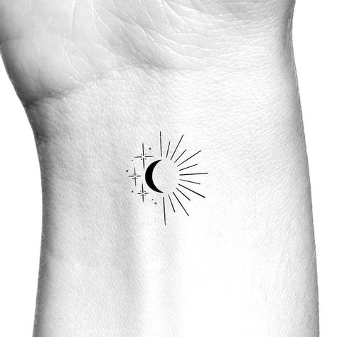 Sun Moon Stars Temporary Tattoo - Etsy UK Minimalist Moon Tattoo Women, 2 Inch By 2 Inch Tattoo Ideas, Sun Moon Tiny Tattoo, Sun Moon And Stars Tattoo Small Ankle, Girly Sun Tattoo, Full Moon And Sun Tattoo, Half Moon And Sun Tattoo, Small Star And Moon Tattoo, Sun Moon Star Tattoos