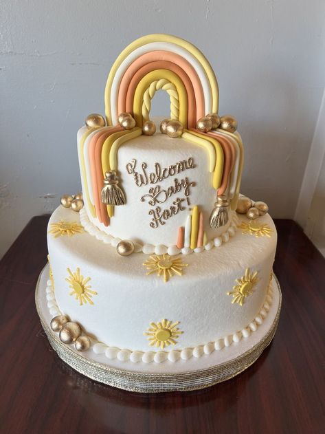 You Are My Sunshine Baby Shower Cake, Here Comes The Son Cake Ideas, Ray Of Sunshine Cake, Here Comes The Sun Baby Shower Cake, Here Comes The Son Baby Shower Cake, Sun Baby Shower Cake, Sun Themed Cake, Here Comes The Sun Cake, Sunshine Baby Shower Cake