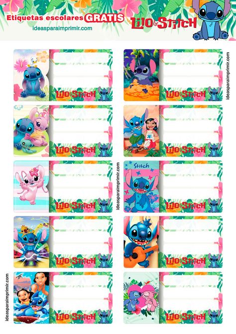 Stitch | Descargar etiquetas-escolares-stitch-para-imprimir-gratis.pdf GRATIS Small Business Ideas Products, School Labels Printables, Vintage Writing Paper, School Stickers Labels, Lilo And Stitch Movie, Notebook Labels, School Name Labels, Name Tag For School, School Creative