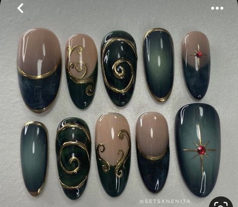 Fall Nail Art Ideas, Witchy Nails, Hippie Nails, Goth Nails, Grunge Nails, Pretty Gel Nails, Soft Nails, Fall Nail Art, Prom Nails