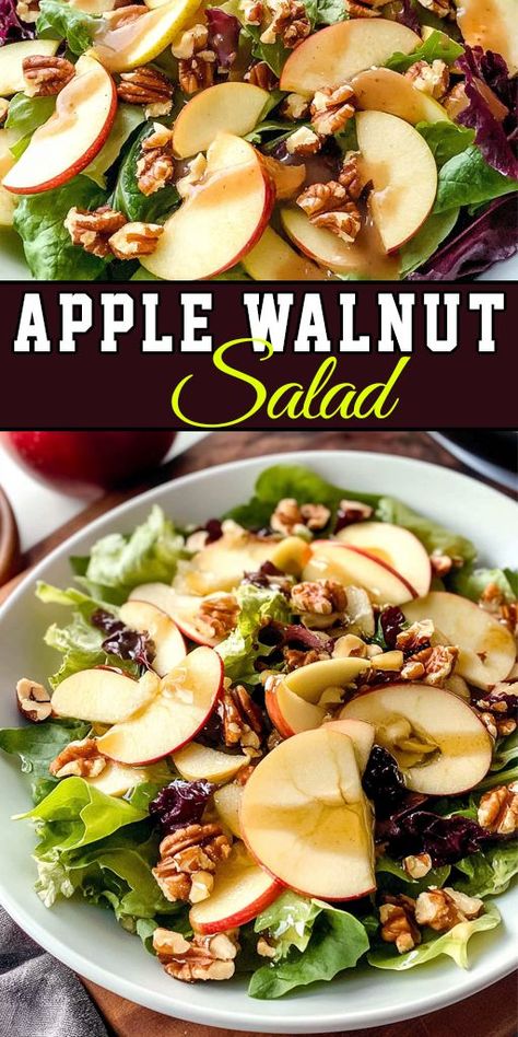 This Apple Walnut Salad is a fresh, nutritious option packed with flavor! Perfect for a light lunch or a side dish at any meal. #AppleSalad #HealthySalads #FallRecipes #FreshAndCrunchy #SaladInspo #LightMeals Apple Cherry Salad, Apple Walnut Quinoa Salad, Cashew Apple Salad, Apple Walnut Salad Dressing, Light Nutritious Meals, Salad With Walnuts Recipes, Apple And Walnut Salad, Walnut Apple Salad, Christmas Lettuce Salad Recipes