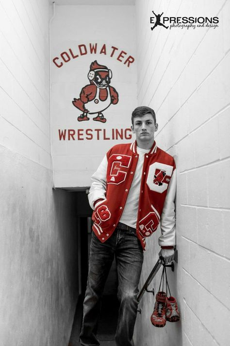 Logan Michael, Masculine Poses, Wrestling Photography, Wrestling Banquet, Wrestling Senior Pictures, Letterman Jacket Outfit, Wrestling Pics, Sr Pictures, Wrestling Photos