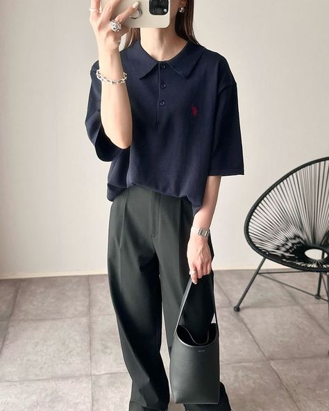 Trousers Outfit, Trouser Outfit, Outfit Women, Outfit Ideas, Polo Shirt, Trousers, Wardrobe, Clothes For Women