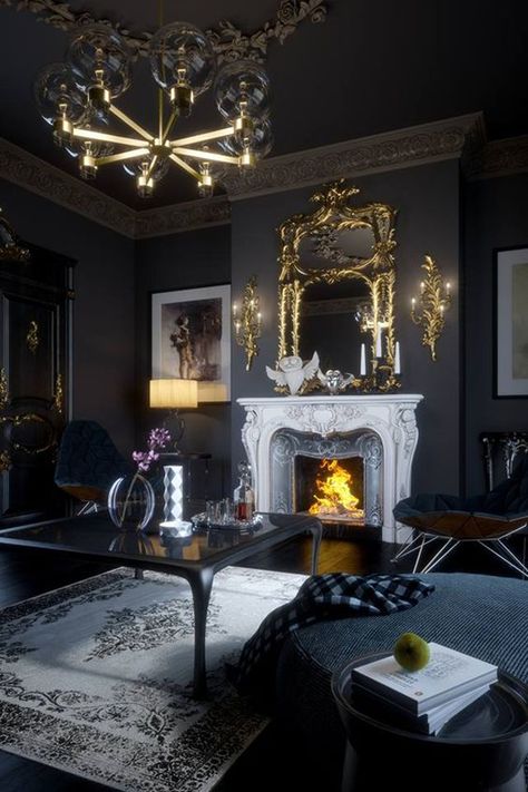 30 Gothic Living room Designs That Room More Cool | HomeMydesign Gothic Living Room Ideas, Gothic Living Rooms, Goth Living Room, Deco Spa, Gothic Interior Design, Gothic Living Room, Gothic Interior, Dark Living Rooms, Black Rooms