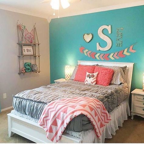 Teal Bedroom Decor, Teal Rooms, Girls Bedroom Colors, Teal Bedroom, Cool Room Decor, Girls Dorm Room, Girl Bedroom Designs