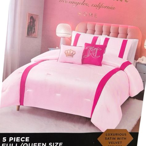 Juicy Couture Brand. Fabulous 5 Piece Comforter Set. The Comforter Is Light Pink Satin On One Side With 2 Hot Pink Velvet Stripes. The Other Side Is Non Satin Pink Material. Comes W/ Two Matching Pillow Shams & Two Decorative Throw Pillows. One Is Light Pink Satin With Hot Pink Piping Outline And A Gold Crown. The Other One Is Hot Pink Velvet With A Light Pink Jc Logo Embroidered On The Front. Size Full/Queen. Brand New In Package W/ Tags. 2 Shams - 20" X 26" Comforter - 90" X 90" Comforter 100% Hot Pink Comforter, Hot Pink Bedrooms, Pink Comforter Sets, Pink Comforter, Pink Sheets, Pink Bedrooms, Queen Comforter, Gold Crown, Christmas Recipes