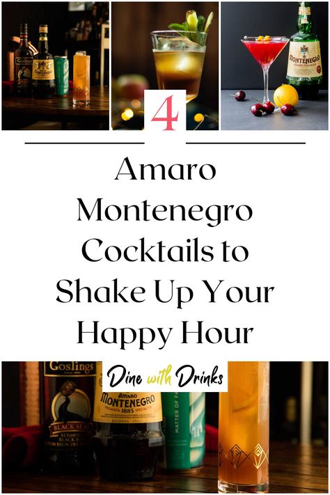 Collage of 4 amaro montenegro cocktails. Amaro Montenegro Cocktail, Montenegro Cocktail, Amaro Cocktails, Enjoy With Friends, Yummy Alcoholic Drinks, Cocktail Ingredients, Fruit Cocktails, Recipes To Try, The Best Recipes