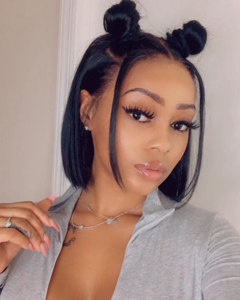 Lace Frontal Hairstyles, Ninja Bun, Two Buns Hairstyle, Latest Hair Braids, Bun Style, Straight Lace Front Wig, Bob Cut Wigs, Frontal Wig Hairstyles, Hair Silky