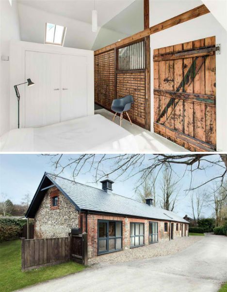 Wood Contrasts with White in Converted Stable House   Read more: http://dornob.com/rustic-wood-contrasts-with-modern-white-in-converted-stable-house/#ixzz2SMFOCYyS Stable Conversion, Ar Design, Beautiful Modern Homes, Barn Conversion, Barn Style House, Brick Building, Barn Style, Family House, Barn House