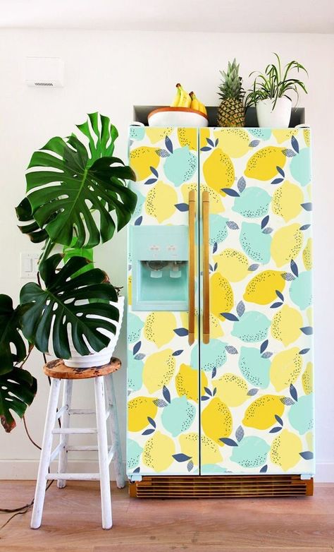 "MAKE YOUR FRIDGE TRULY CUSTOM with Lemons Fridge Wrap:  Sizes fridge decal and price (W x H):  ☆ 1 WRAP IN THE SET☆ 21.6\" x 66.9\" (55 х 170 cm) - 49.99 $  23.6\" x 72.8\"  (60 x 185 cm) - 54.5 $  38'' x 61''  (96,5 x 154,94 cm) - 69.99 $  36'' х 70'' (91 x 178 cm) - 79.99 $  ☆ 2 WRAPS IN THE SET  (front + 1 side) -15% DISCOUNT☆ 21.6\" x 66.9\" (55 х 170 cm) - 84.90 $  23.6\" x 72.8\"  (60 x 185 cm) - 92.65 $  38'' x 61''  (96,5 x 154,94 cm) - 118.95 $ 36'' х 70'' (91 x 178 cm) - 135.95 $  ☆ 3 Refrigerator Wrap, Fridge Models, Fridge Wrap, Fridge Decals, Refrigerator Wraps, Vintage Refrigerator, Lemon Kitchen Decor, Lemon Kitchen, Fridge Stickers