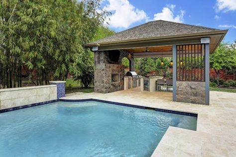 Freestanding Patio Covers, Gazebo, Pool Cabanas Houston & Dallas - Texas Custom Patios Backyard Pool Cabana, Contemporary Outdoor Living, Patio Images, Pool And Patio, Living Pool, Outdoor Cabana, Modern Outdoor Kitchen, Patio Pool, Pergola Ideas