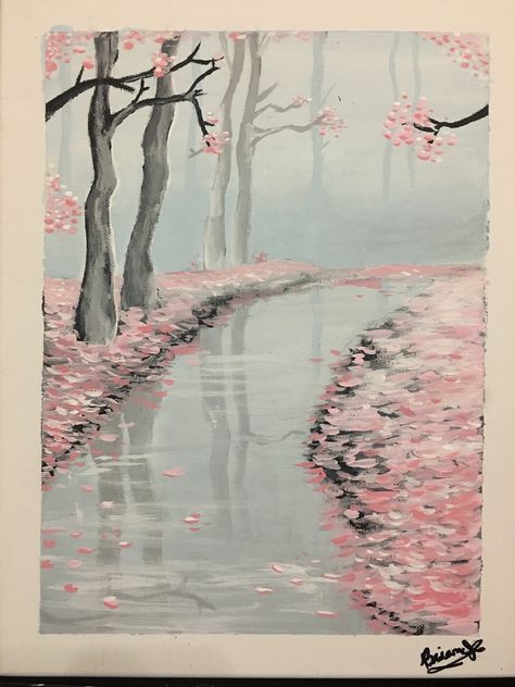 Blossoms Painting, Cherry Blossom Landscape Drawing, Canvas Cherry Blossom Painting, Japanese Cherry Blossom Painting Acrylic, Cherry Blossom Trees Painting, Cherry Blossom Paintings, Cherry Blossom Poster, Drawing Cherry Blossoms, Cherry Blossoms Drawing