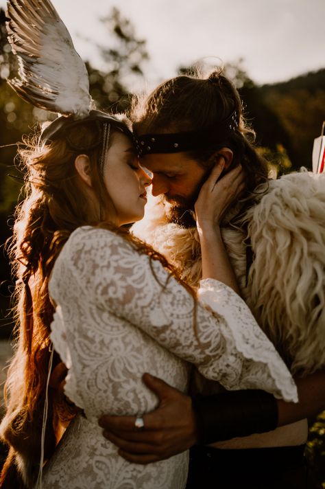 An intense moment with a viking couple for their love session in bavaria by Anne Letournel Viking Couple, North Mythology, Oxford London, Viking Aesthetic, Nordic Wedding, Relationship Aesthetic, East Of The Sun, Viking Men, Viking Wedding