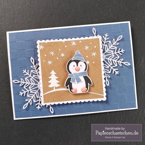 Penguin Christmas Cards Handmade, Penguin Cards Handmade, Cas Christmas Cards, Penguin Christmas Cards, Winter Wonderland Card, Penguin Cards, Papercraft Christmas Cards, Winter Karten, Stamped Christmas Cards