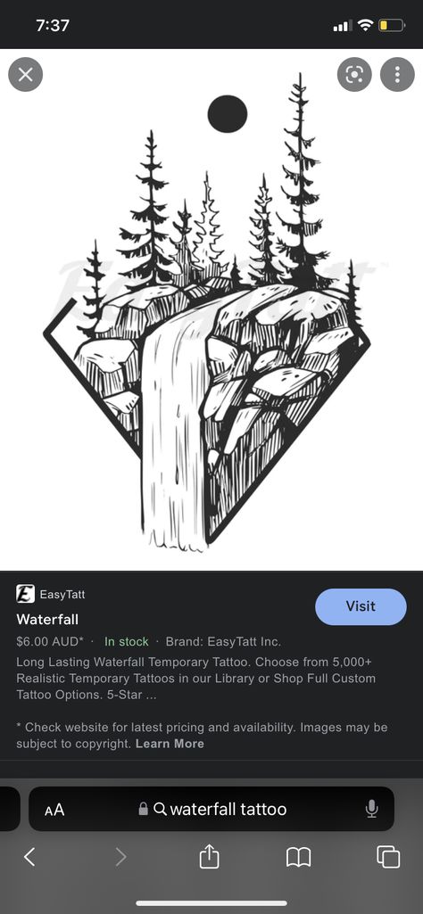 Tattoo Scenery Nature, Forest Waterfall Tattoo, Oregon Tattoo Ideas Simple, Small Waterfall Tattoo, Simple Waterfall Tattoo, River Tattoo Design, Waterfall Tattoo Design, Impulse Tattoo, Waterfall Tattoos