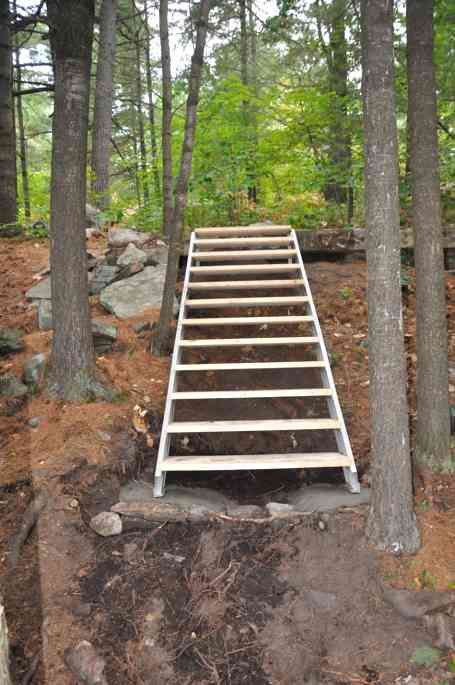 Outdoor Stair Stringers by Fast-Stairs.com Stairs For Mobile Home, Prefab Stairs, Steps Lighting, Mobile Home Steps, Mobile Home Deck, Landscape Stairs, Stairs Stringer, Hillside Garden, Building Stairs