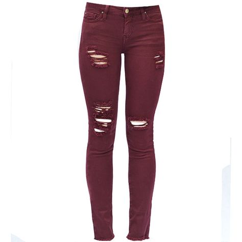 IRO Jarod Jean in Burgundy (5.890 UYU) ❤ liked on Polyvore featuring jeans, pants, bottoms, red, calÃ§as, white skinny jeans, white distressed jeans, white destroyed jeans, white jeans and white skinny leg jeans Red Ripped Jeans, Checkered Vans Outfit, Red Denim Jeans, Pants Ripped, Wwe Outfits, White Ripped Jeans, Burgundy Jeans, Jeans Destroyed, Red Denim