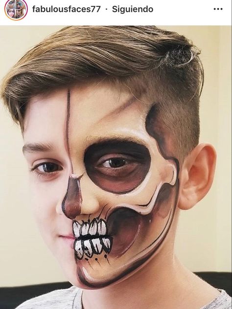 Catrin Face Paint Men, Boys Halloween Makeup Kids, Kids Skull Face Paint, Catrina Face Paint, Halloween Makeup Boys, Boy Halloween Makeup, Face Painting Halloween Kids, Skull Face Makeup, Skeleton Face Paint