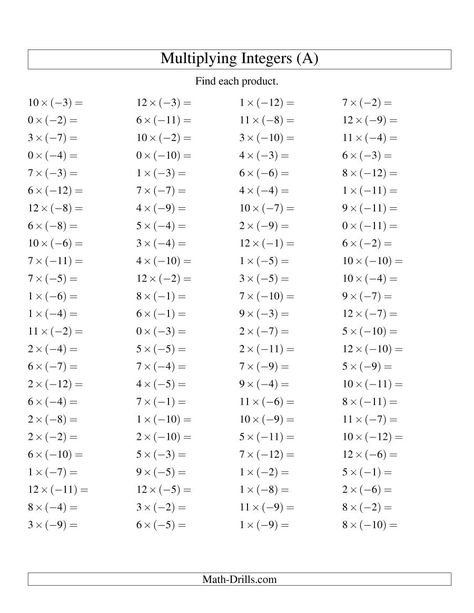 The Multiplying Integers -- Positive Times a Negative (A) Math Worksheet Multiplying Negative Numbers, Adding Rational Numbers, Adding Integers Worksheet, Multiplying Integers, Subtracting Rational Numbers, Negative Numbers Worksheet, Multiplying And Dividing Integers, Dividing Integers, Math Integers