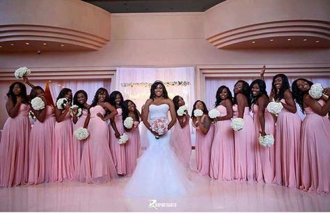 Blush Pink Bridesmaid Dresses Pink Brides Maid Dresses, Blush Pink And Black Wedding, White And Gold Wedding Themes, Fantasy Wedding Theme, Black People Weddings, Black Weddings, African Bridesmaid Dresses, Blush Pink Bridesmaids, Fancy Event