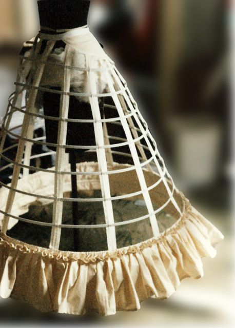 Cage crinoline made with tape and steel - with a interesting ruffle around the bottom Cage Crinoline, Moda Medieval, Cage Skirt, Corset Making, Costume Carnaval, Куклы American Girl, Mode Kawaii, Hoop Skirt, Design Moda