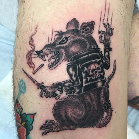 Rat Tattoo Traditional, Punk Rat, Rat Tattoo, Switchblade Knife, Knife Tattoo, Tattoo Traditional, Cowgirl Art, Traditional Tattoo Design, Vintage Cowgirl