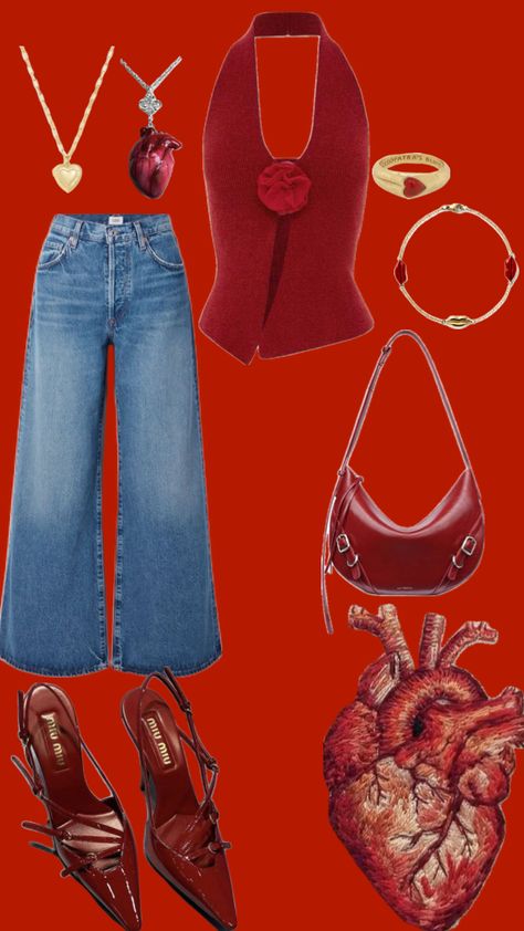 #red #redaesthetic #outfit #outfitideas #outfitinspiration #heart #valentines #love Heart Valentines, Summer Jeans, Swaggy Outfits, Red Aesthetic, Cute Fits, Cool Cats, Fitness Inspo, Jean Outfits, Pretty Outfits