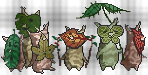 Korok Cross Stitch Pattern, Korok Cross Stitch, Legend Of Zelda Alpha Pattern, Korok Zelda, Wood Branch, Alpha Pattern, Alpha Patterns, Woodland Creatures, Friendship Bracelet Patterns