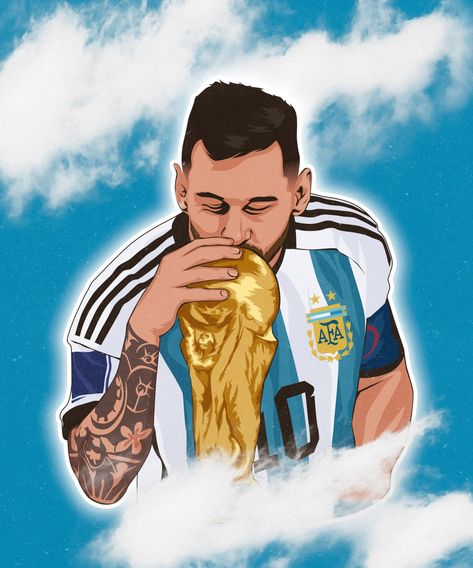 Messi World Cup Art, Messi World Cup Painting, Messi Illustration Art, Messi Anime, Messi Painting, Messi Cartoon, Messi Argentine, Argentina Sticker, Messi Art