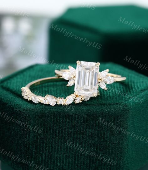 Emerald Cut Engagement Ring Platinum, Vintage Emerald Cut Engagement Ring, Morganite Engagement Ring Oval, Emerald Cut Moissanite Engagement Ring, Nature Engagement Ring, Moissanite Engagement Ring Set, Emerald Cut Engagement, Emerald Cut Moissanite, Handmade Engagement Rings