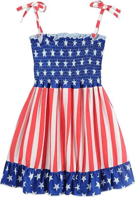 CM-Kid Toddler Girls American Flag Dress 4th of July Ruffle Straps Sundress Kids Patriotic Clothes Outfits USA Stars Dresses Red White And Blue Dress, American Flag Dress, White And Blue Dress, Holiday Fits, Fourth Of July Outfit, 4th Of July Dresses, Flag Dress, Patriotic Dresses, Sundress Summer