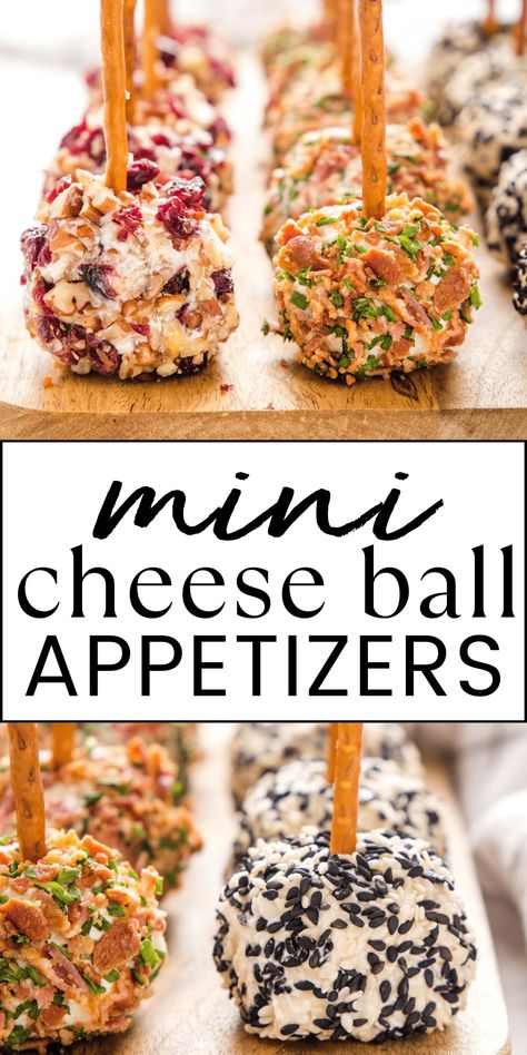 This Mini Cheese Ball Bites recipe is the perfect appetizer for cheese lovers! One basic cheese ball recipe made 3 ways: Cranberry & Pecan, Bacon & Ranch, and Honey Sesame. An easy make-ahead appetizer or snack recipe! Recipe from thebusybaker.ca! #cheeseball #cheeseballrecipe #appetizer #appetizerrecipe #holidayrecipe #holidaycheeseball #minicheeseballbites #minicheeseballs #cheeseappetizer #holidaypartyrecipe #snackrecipe via @busybakerblog Mini Cheese Ball Recipes, Christmas Cheeseball Recipes, Cheesy Balls, Mini Cheeseballs, Mini Cheese Ball Bites, Pecan Bacon, Paleo Appetizer, Ranch Cheese Ball, Reuben Sandwiches