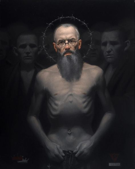 194 Likes, 8 Comments - Neilson Carlin (@neilsoncarlin) on Instagram: ““St. Maximilian Kolbe, Martyr of Charity”, Neilson Carlin ©2018.  #maximiliankolbe…” St Maximilian Kolbe, Religious Names, Maximilian Kolbe, St Maximilian, Gospel Reading, Life Of Christ, Reading Art, Catholic Art, Sacred Art