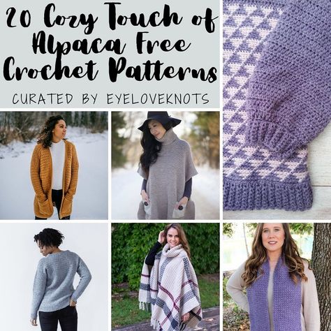 20 Cozy Free Crochet Patterns that use Touch of Alpaca Yarn. Touch Of Alpaca Crochet Patterns, Alpaca Yarn Crochet Pattern Free, Crochet Alpaca Yarn, Alpaca Yarn Crochet Patterns, Alpaca Yarn Projects, Crochet Poncho With Sleeves, Poncho With Sleeves, Tl Yarn Crafts, Houndstooth Scarf