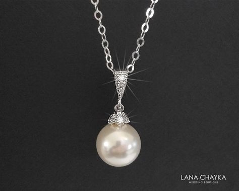 Pearl Silver Necklace, Pearl Wedding Necklace, Bridal Pendant, Bridesmaids Jewelry, Bridal Pearl Necklace, Bridesmaid Pearls, Pearl Bridal Jewelry, Pearl Necklace Wedding, Bridal Earrings Drop