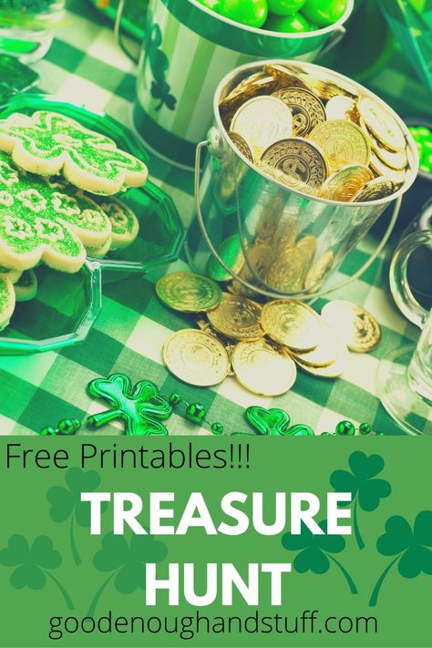 Let's have a St. Patrick's Day treasure hunt! Don't stress about it! With my FREE printables, it's fun, easy, and fast to set up! Teen Scavenger Hunt, Leprechaun Hunt, St Patricks Theme, Classroom Scavenger Hunt, Treasure Hunt For Kids, Kids Hunting, Treasure Hunt Games, Treasure Hunt Clues, Scavenger Hunt Clues