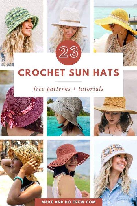 Crochet Sun Hats, Sunhat Pattern, Crochet Hats Free Pattern Ladies, Crochet Hat With Brim, Crochet Sun, Crochet Summer Hats, Easy Crochet Hat, Crochet Sun Hat, Hat Patterns Free