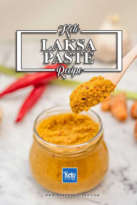 Low Carb Laksa Paste – Easy Homemade Sugar-Free Recipe. This delicious Laksa paste is sugar free, gluten free and great for keto. It's perfect for making big steaming bowls of chicken, shrimp or seafood laksa. #ketorecipes Laksa Paste Recipe, Seafood Laksa, Chicken Laksa, Fritatta Recipe, Laksa Recipe, Keto Condiments, Condiments Recipes, Vegetarian Recipes Dinner Healthy, Homemade Curry