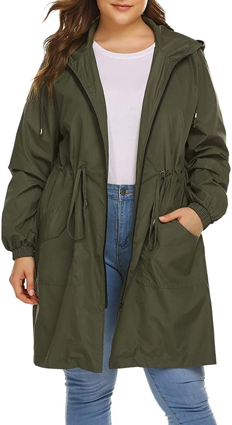 Amazon.com: IN'VOLAND Women's Rain Jacket Plus Size Long Raincoat Lightweight Hooded Windbreaker Waterproof Jackets with Pockets: Clothing Plus Size Raincoat, Casual Fall Jacket, Long Raincoat, Long Rain Coat, Rain Jacket Women, Plus Size Winter, Trendy Jackets, Trench Jacket, Stylish Jackets